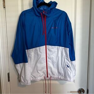 Columbia Blue & White Women’s Hooded Windbreaker with Red Accents